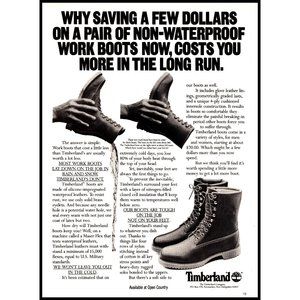 1982 Timberland Work Boots Vintage Print Ad Waterproof Pouring Water Wall Art